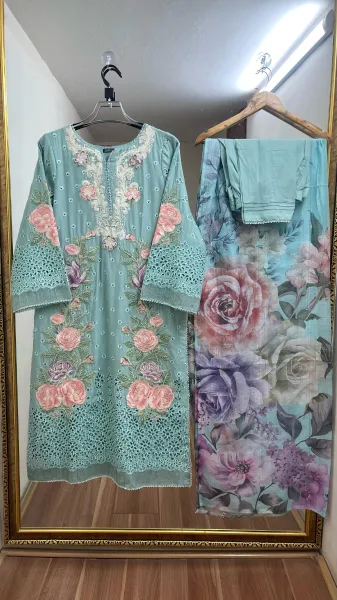 Pakistani Original Adan’s Libas Luxury Lawn Stitched 3 Pcs _ Mint  
